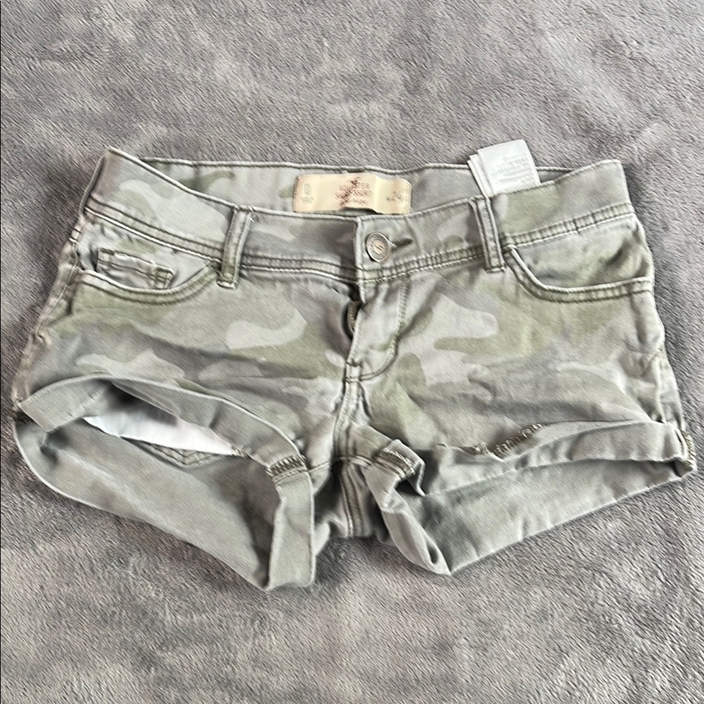 Hollister Green Jean Shorts Distressed Camouflage